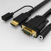 HDMI to VGA Flat Cable with Audio Micro USB Female Power Adapter